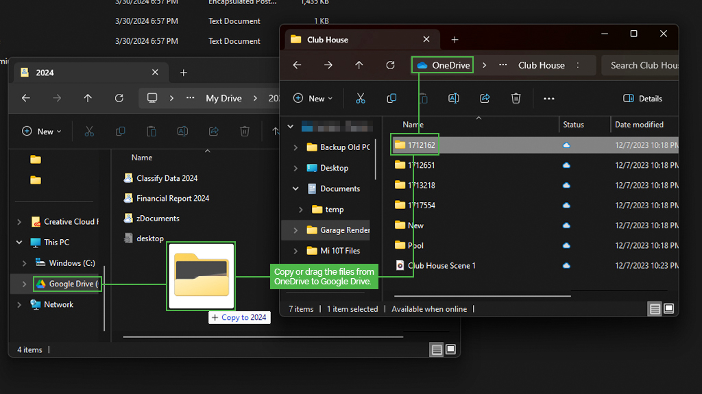 Faire glisser des fichiers de OneDrive vers Google Drive